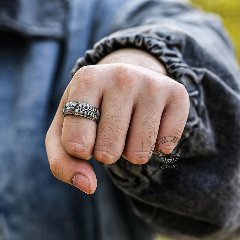 Viking Celtic Knot Runes Stainless Steel Band Ring