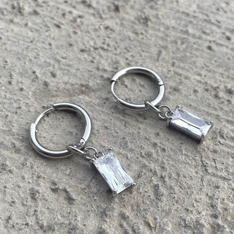 Zircon Cross Stainless Steel Drop Earrings